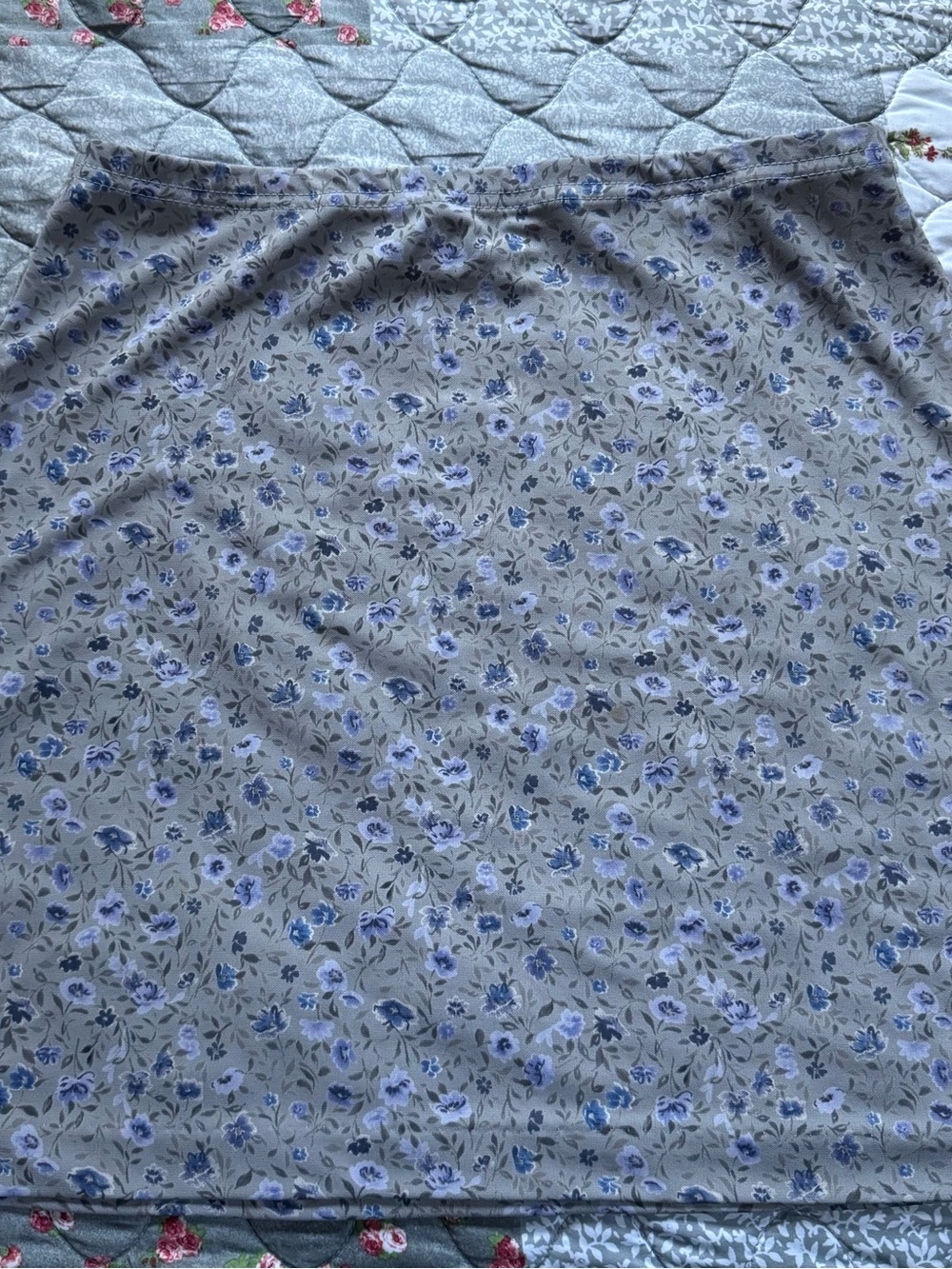 Floral A-Line Skirt in Light Gray with Blue Blooms